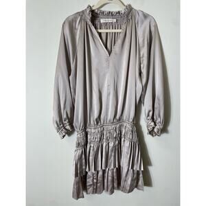 Bishop+Young Silver Satin Smocked Waist Mini Dress Sz L